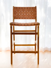 Load image into Gallery viewer, LOLA TEAK &amp; WOVEN LEATHER BAR CHAIR