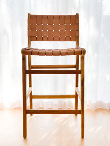 LOLA TEAK & WOVEN LEATHER BAR CHAIR