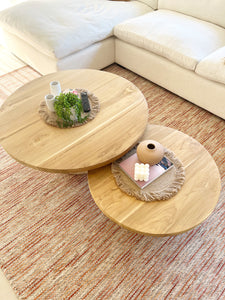 CUBA ROUND TIMBER & RATTAN COFFEE TABLE