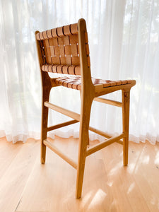 LOLA TEAK & WOVEN LEATHER BAR CHAIR