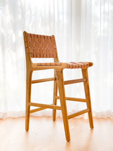 LOLA TEAK & WOVEN LEATHER BAR CHAIR
