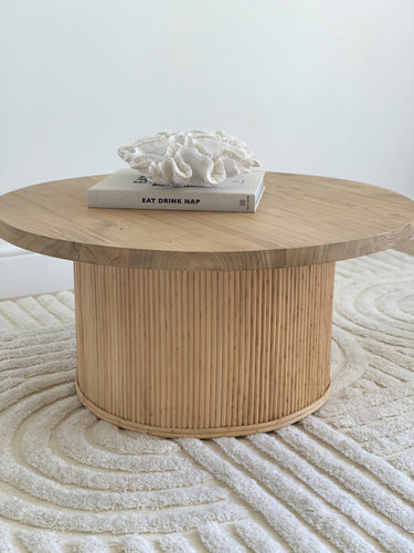 CUBA ROUND TIMBER & RATTAN COFFEE TABLE