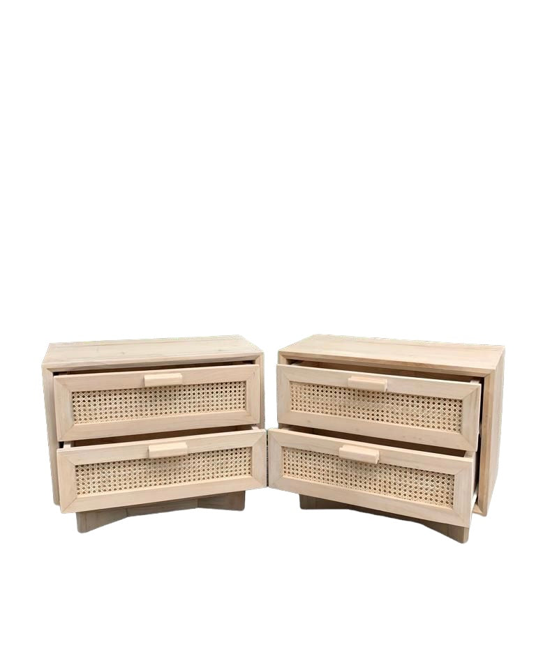 COVE TIMBER & RATTAN TWO DRAWER BEDSIDE TABLE- PRE ORDER OPENING SOON