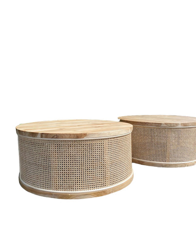 COVE ROUND TIMBER & RATTAN COFFEE TABLE